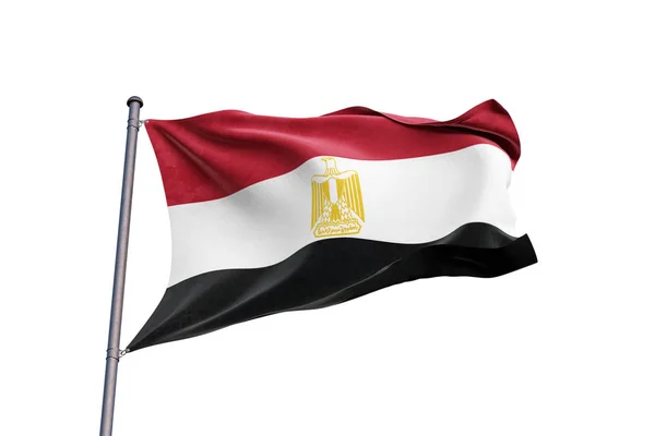 Egyiptom Zászló Integet Fehér Háttér Közelkép Elszigetelt Vágógörbe — Stock Fotó