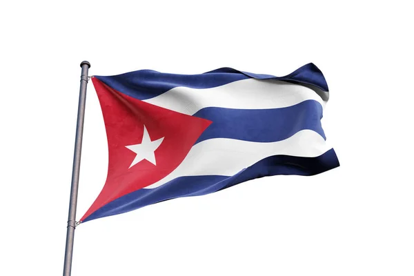 Küba Bayrak Sallayarak Beyaz Arka Plan Üzerinde Yakın Çekim Kırpma — Stok fotoğraf