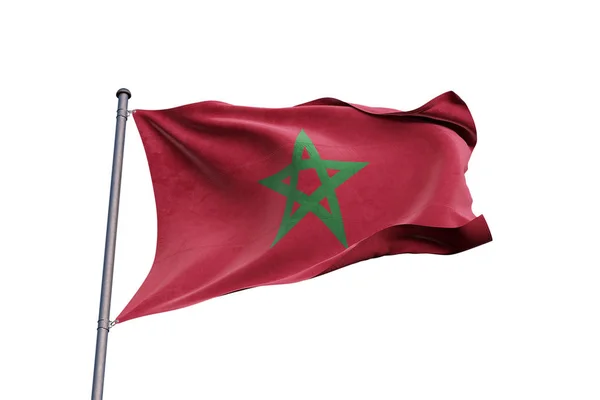 Morocco Flag Waving White Background Close Isolated Clipping Path — Stock Photo, Image