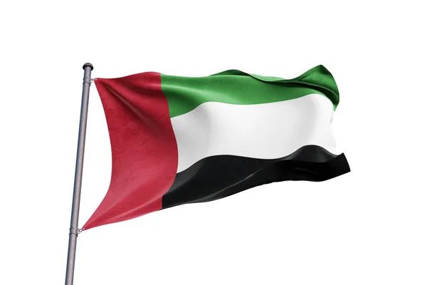 Vereinigte Arabische Emirate Fahnenschwingen Auf Weißem Hintergrund Nahaufnahme Isoliert Mit — Stockfoto
