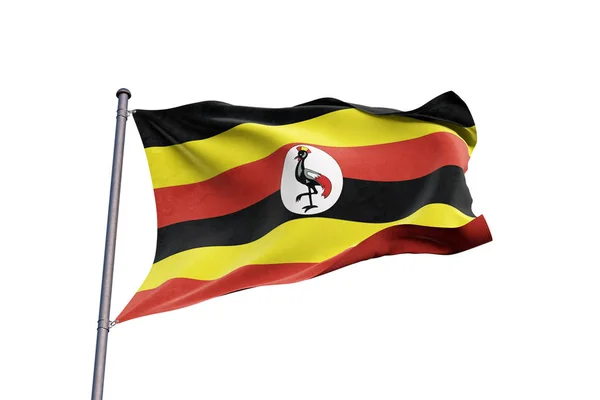 Uganda Flag Waving White Background Close Isolated Clipping Path — Stock Photo, Image