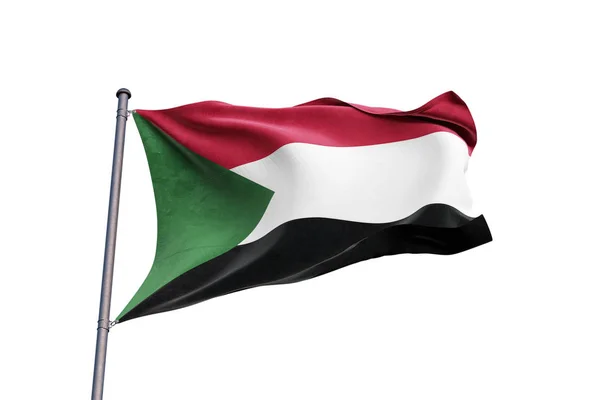 Szudán Zászló Integet Fehér Háttér Közelkép Elszigetelt Vágógörbe — Stock Fotó