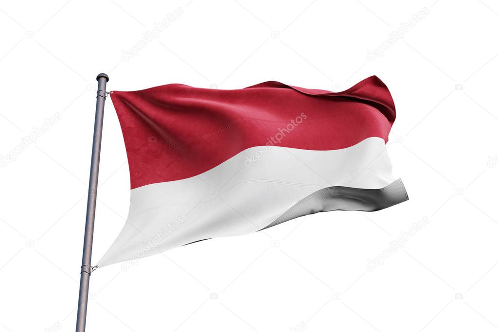 Indonesia 3D flag waving on white background, close up, isolated with clipping path