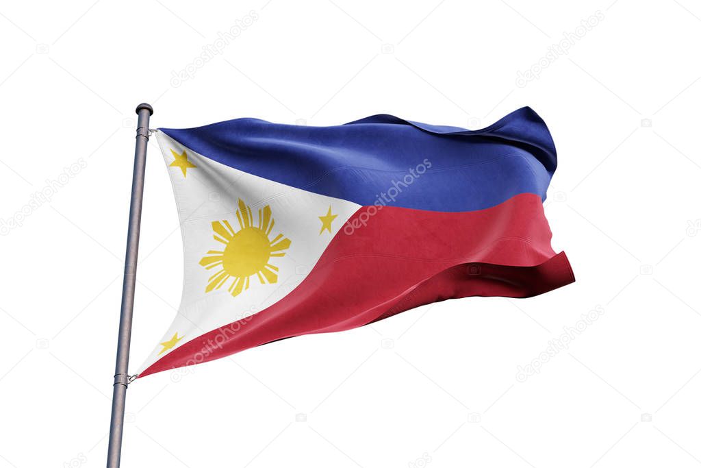 Philippines 3D flag waving on white background, close up, isolated with clipping path