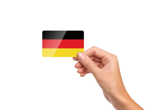 Bandera Alemania Tarjeta Mano Cerca Aislado — Foto de Stock