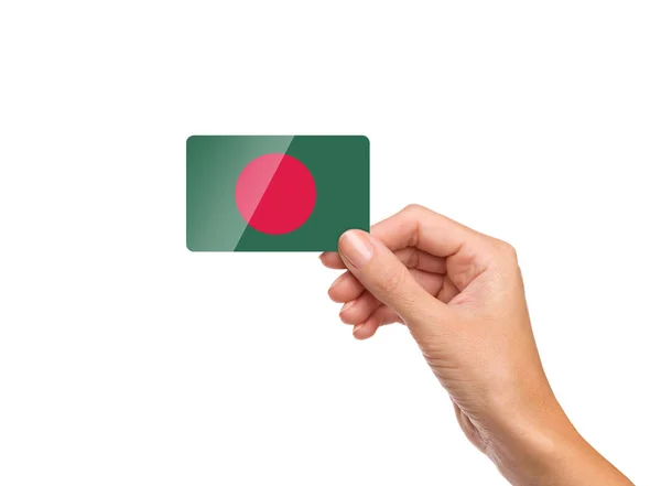 Bandera Bangladesh Tarjeta Mano Cerca Aislado —  Fotos de Stock