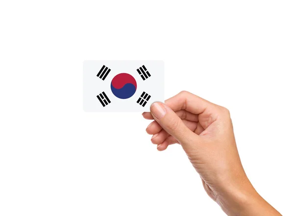 Νότια Κορέα Σημαία Κάρτας Όμορφα Χέρι Κλείστε Επάνω Απομονωθεί — Φωτογραφία Αρχείου