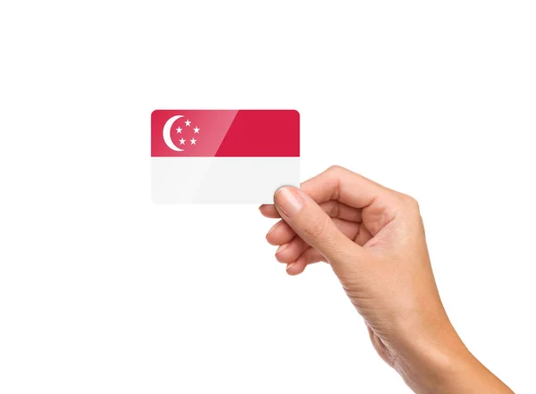 Bandera Singapur Tarjeta Mano Cerca Aislado —  Fotos de Stock