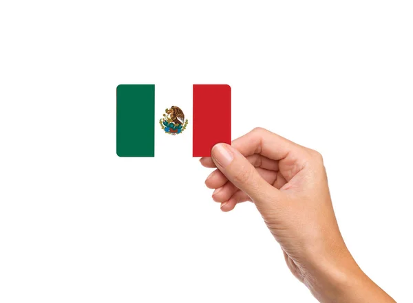 Meksika Bayrağı Güzel Elinde Kartındaki Yakın Izole — Stok fotoğraf