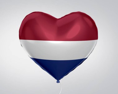 Hollanda bayrağı kalp şekli balonunda, 3d illüstrasyon kapatmak