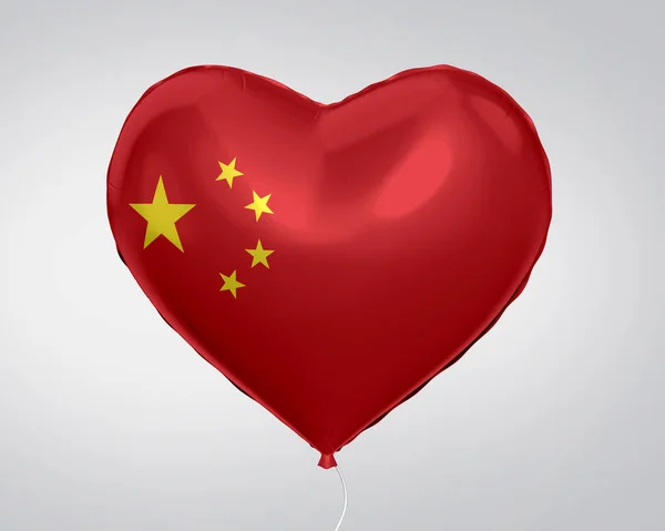 China flag in heart shape balloon, close up, 3D illustration