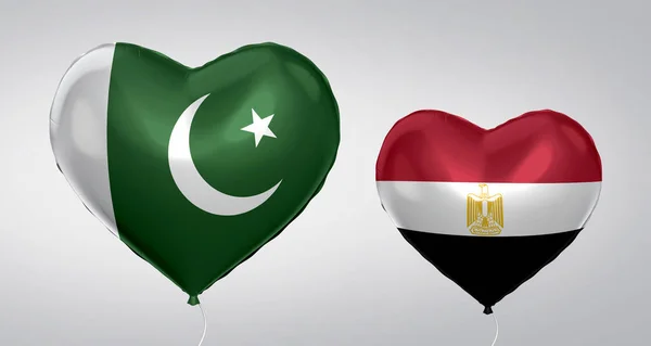 Pakistan Und Ägypten Flagge Herz Form Ballon Nahaufnahme Illustration — Stockfoto