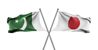 İki çarpı işareti bayrakları, Pakistan'Japonya, kapatmak, 3d çizim