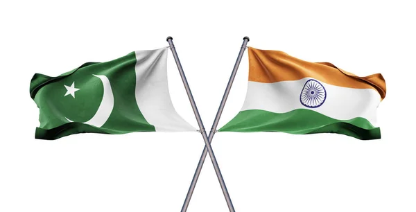 Два Пересекли Флаги Пакистана Индии Крупным Планом Иллюстрации — стоковое фото