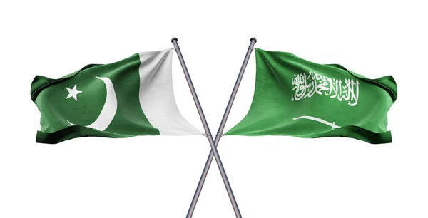 Twee Gekruiste Vlaggen Van Pakistan Saudi Arabië Close Illustratie — Stockfoto