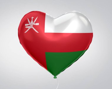 Umman bayrağı kalp şekli balonunda, 3d illüstrasyon kapatmak