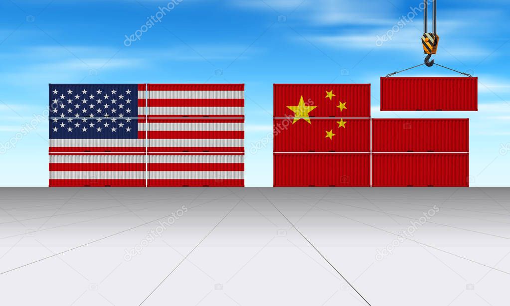 China United States trade agreement as 3D illustration 
