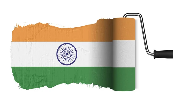 India Vlag Met Verfroller Geïsoleerd Witte Achtergrond — Stockfoto