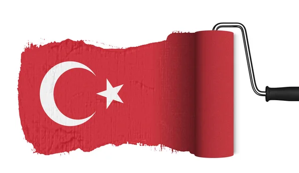 Turkiet Flagga Med Paint Roller Isolerad Vit Bakgrund — Stockfoto