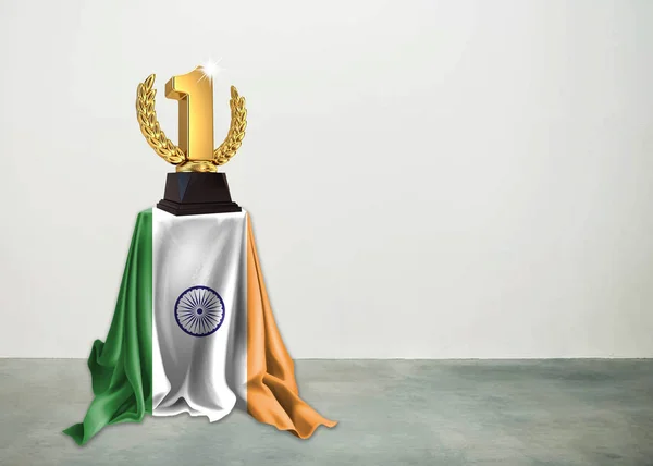 Bandiera India Tessuto Seta Con Golden Rank Podium Illustration — Foto Stock