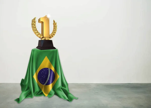 Σημαία Βραζιλίας Μεταξωτό Ύφασμα Χρυσή Κατάταξη Στο Βάθρο Εικονογράφηση — Φωτογραφία Αρχείου