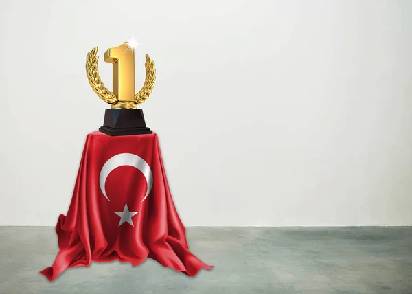 Bandeira Turquia Tecido Seda Com Classificação Dourada Ilustração Pódio — Fotografia de Stock