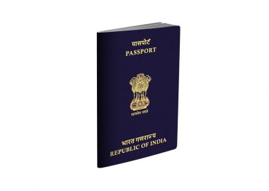 Beyaz arkaplanda seçim yolu olan Hindistan Pasaportu - 3B İllüstrasyon 