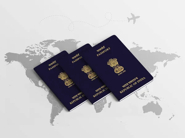 Pasaportes Familiares India Para Viajar Contexto Del Mapa Mundial Ilustración —  Fotos de Stock