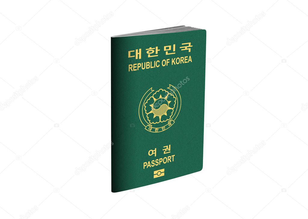Korea Passport with selection path on white background - 3D Illustration 