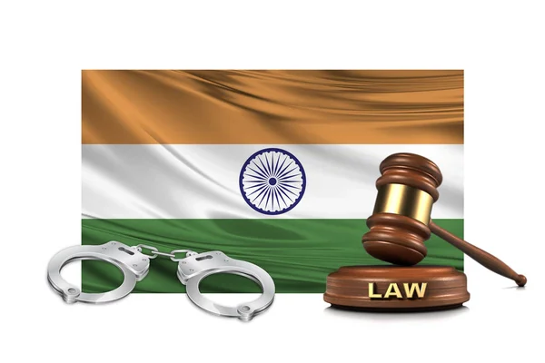 Houten Gavel Rechter Hamer Met Handboeien India Vlag Voor Law — Stockfoto