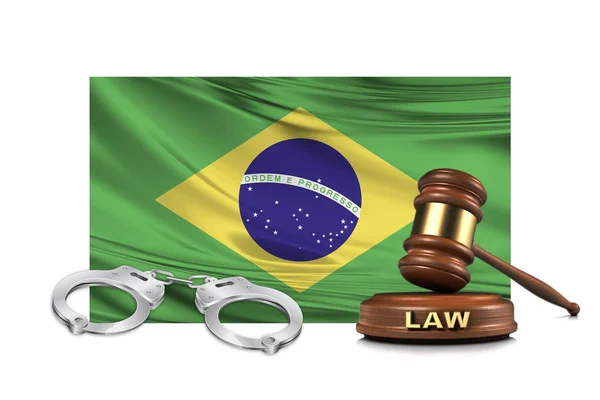 Ξύλινο Σφυράκι Δικαστής Σφυρί Χειροπέδες Στη Βραζιλία Σημαία Για Την — Φωτογραφία Αρχείου