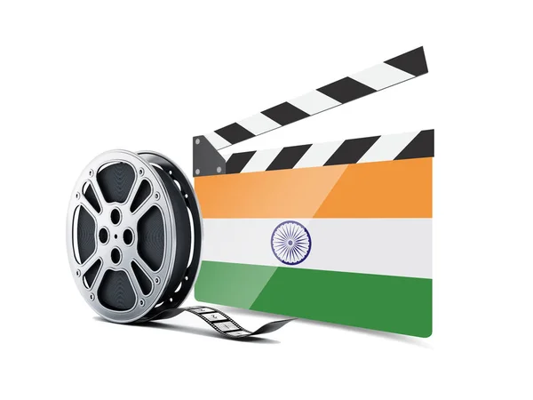 India Cinema Clapboard Met Film Reel Vlag Director Cut Illustratie — Stockfoto