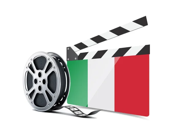Italien Cinema Clapboard Med Filmrulle Och Flagga Director Cut Illustration — Stockfoto