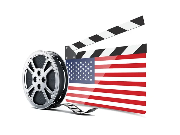 Americké Kino Clapboard Filmovou Cívkou Vlajka Režiséra Střih Ilustrace — Stock fotografie