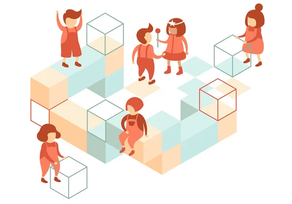 Les Enfants Âge Préscolaire Utilisent Des Cubes Pour Jouer Sur — Image vectorielle