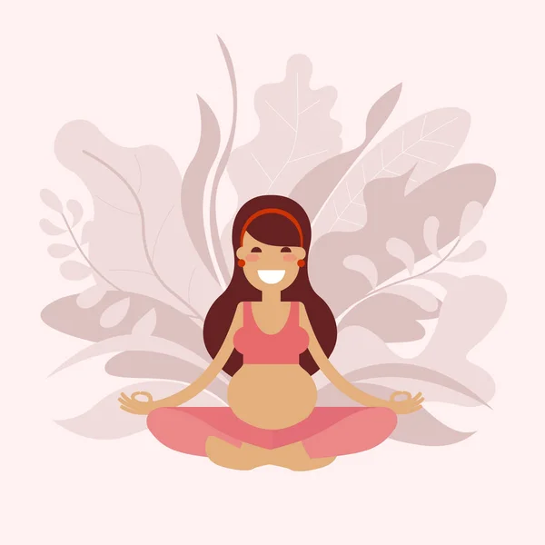 Bir hamile genç uzun saçlı yoga-kız bir Sukhasana kolay poz meditasyon