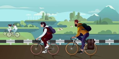 Bicycle Touring. Flat graphic vector illustration. clipart