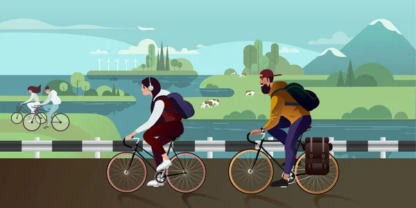骑自行车旅游 平面图形矢量图解 — 图库矢量图片