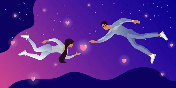 Conocer Amantes Sueño Una Noche Estrellas Del Día San Valentín — Vector de stock