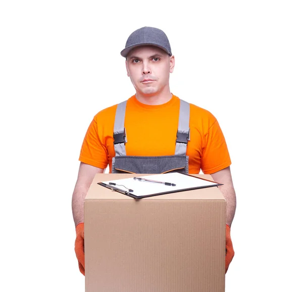 Lader Arbeitskleidung Karton Paketzustellung Beruf Des Dienstleisters Papiertablette Frachttransport Kurier — Stockfoto