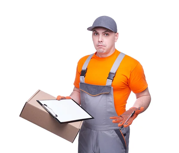 Lader Arbeitskleidung Karton Paketzustellung Beruf Des Dienstleisters Papiertablette Frachttransport Kurier — Stockfoto