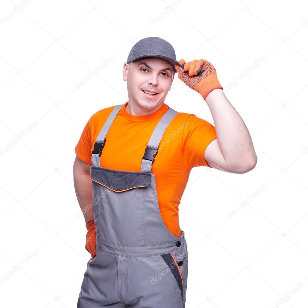 Worker in workwear isolated on white background