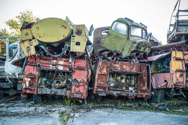 Abandoned Radioactive Technik Participated Liquidation Accident Military Fire Trucks — Stock Photo, Image