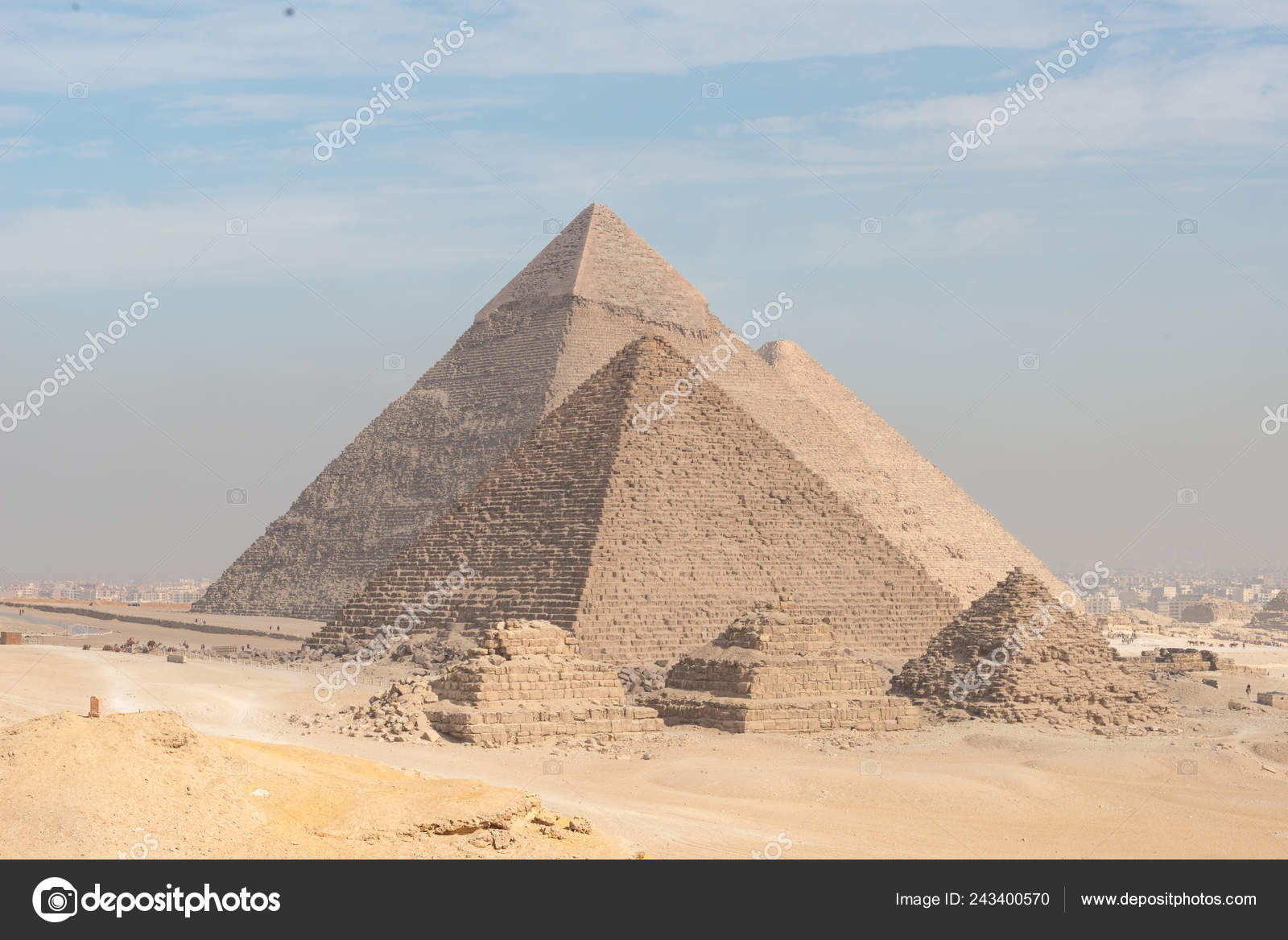 Sphinx Monument Background Large Pyramids Sunny Day Stock Photo by ...