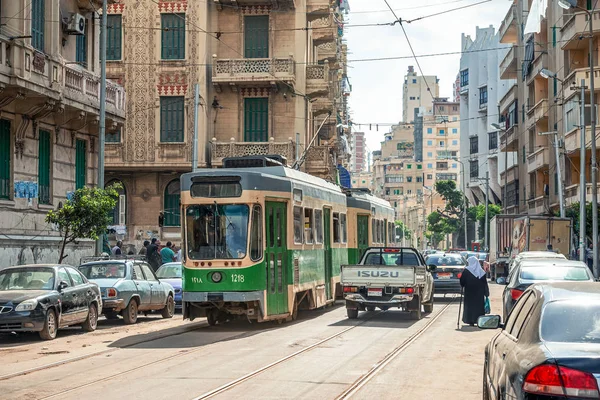 2018 Alexandria Egypten Gatorna Gammal Afrikansk Stad Fylld Med Människor — Stockfoto