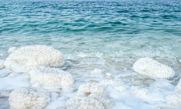 Incrivelmente Bonito Litoral Mar Morto Com Água Azul Cristais Brancos — Fotografia de Stock
