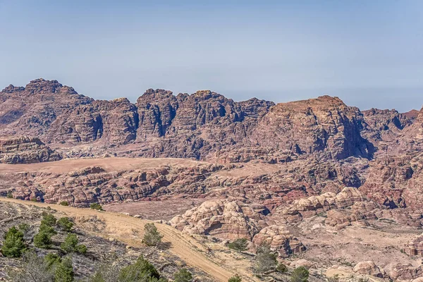 Vista Panorama Petra Desde Plataforma Observación Las Afueras Wadi Musa — Foto de Stock