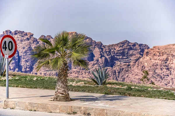 Vista Panorama Petra Desde Plataforma Observación Las Afueras Ciudad Wadi — Foto de Stock
