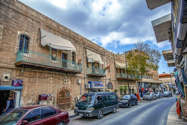 2019 Madaba Jordânia Rua Árabe Tranquila Meio Cidade Velha Mercado — Fotografia de Stock