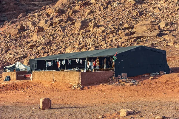 Bedouin Tent Souvenurs Incredible Lunar Landscape Wadi Rum Jordanian Desert Stock Picture